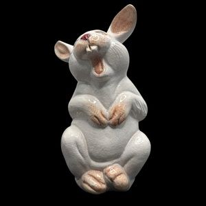 SOLD - Vintage Italy Terra Cotta Glazed Pottery Laughing Rabbit Figurine 10¼